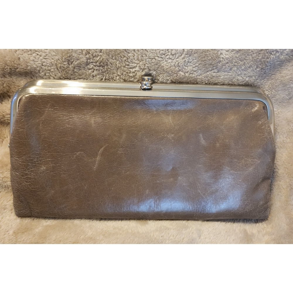 HOBO International Lauren Leather Double Frame Clutch in Taupe